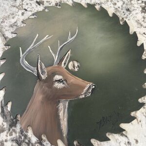 Hand-Painted Deer Saw Blade Art